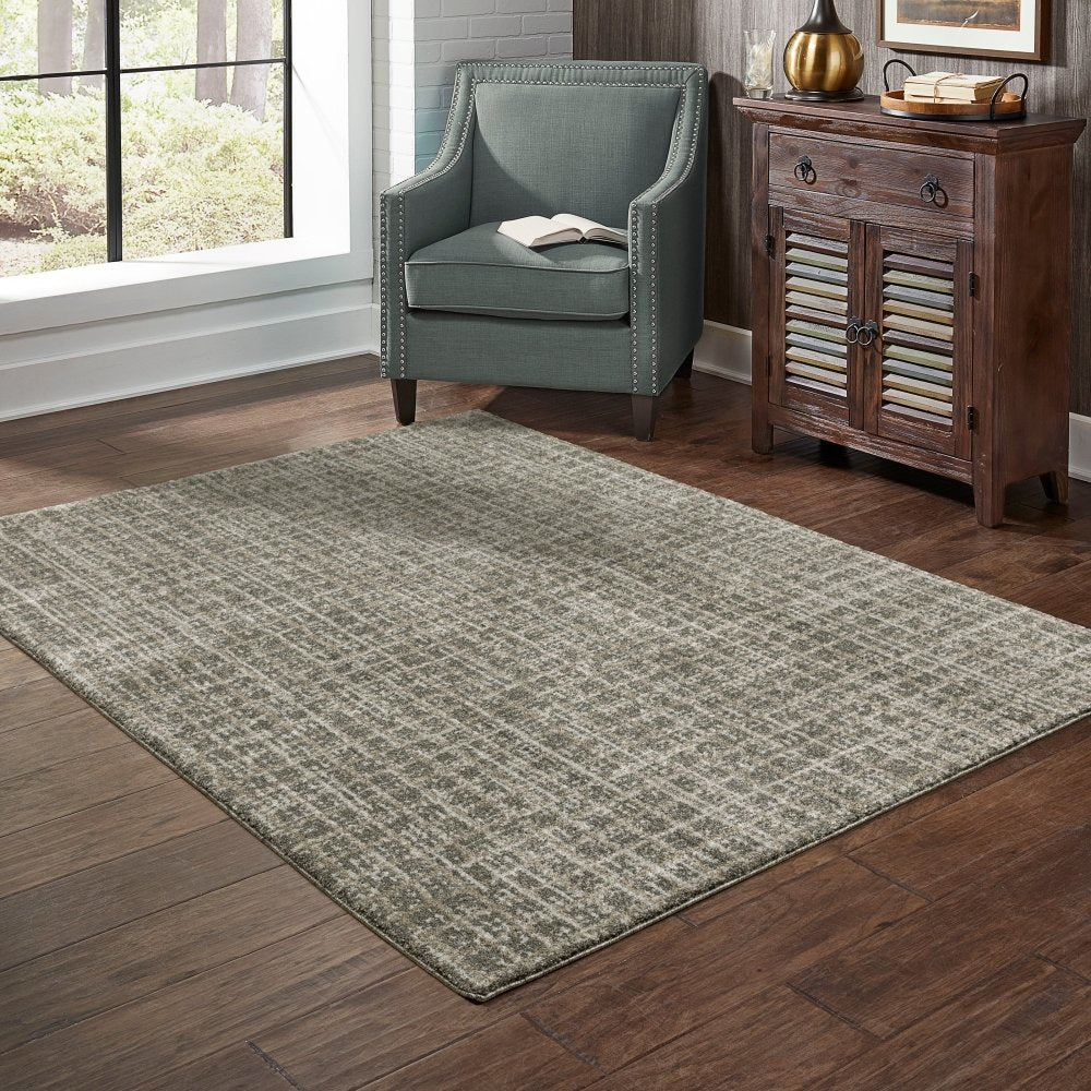 Oriental Weavers Alton 090N9 Grey Modern Plaid Polyester Indoor Area Rectangular Rug (SAK56191)