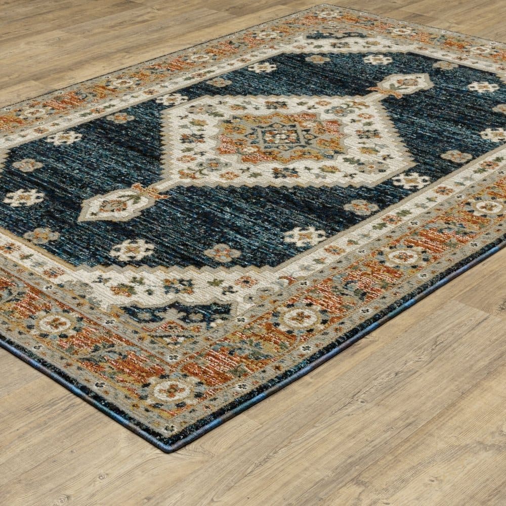 Oriental Weavers Andorra 2281E Blue Bohemian Medallion Nylon Indoor Area Rectangle Rug (SAK17309)