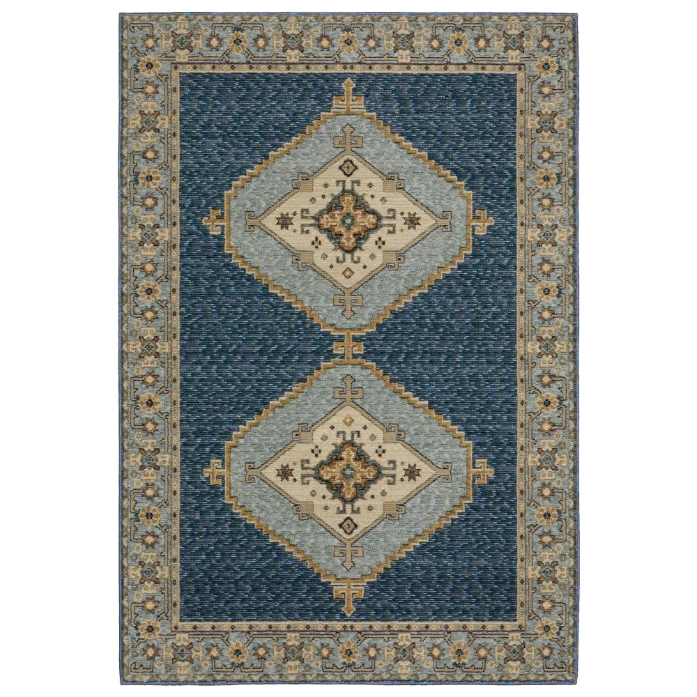 Oriental Weavers Andorra 2430A Blue Traditional Medallion Nylon Indoor Area Rectangle Rug (SAK98765)