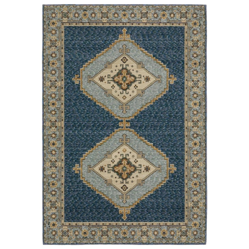 ORIENTAL WEAVERS Andorra 2430A Blue Traditional Medallion Nylon Indoor Area Rectangle Rug (SAK98765)