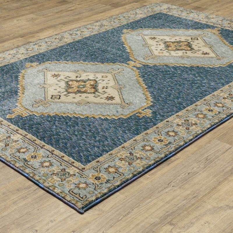 ORIENTAL WEAVERS Andorra 2430A Blue Traditional Medallion Nylon Indoor Area Rectangle Rug (SAK98765)