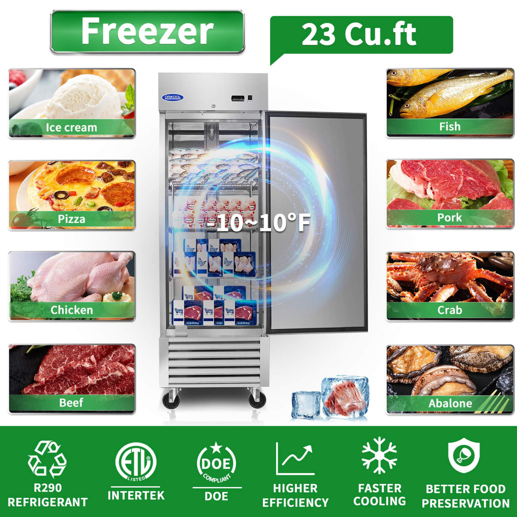 Orikool 27 Inch Commercial 23 Cu.Ft Reach-In Stainless Steel Freezer (SAK96352) - Saksby Wholesale - Features