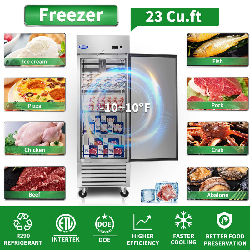 Orikool 27 Inch Commercial 23 Cu.Ft Reach-In Stainless Steel Freezer (SAK96352) - Saksby Wholesale - Features