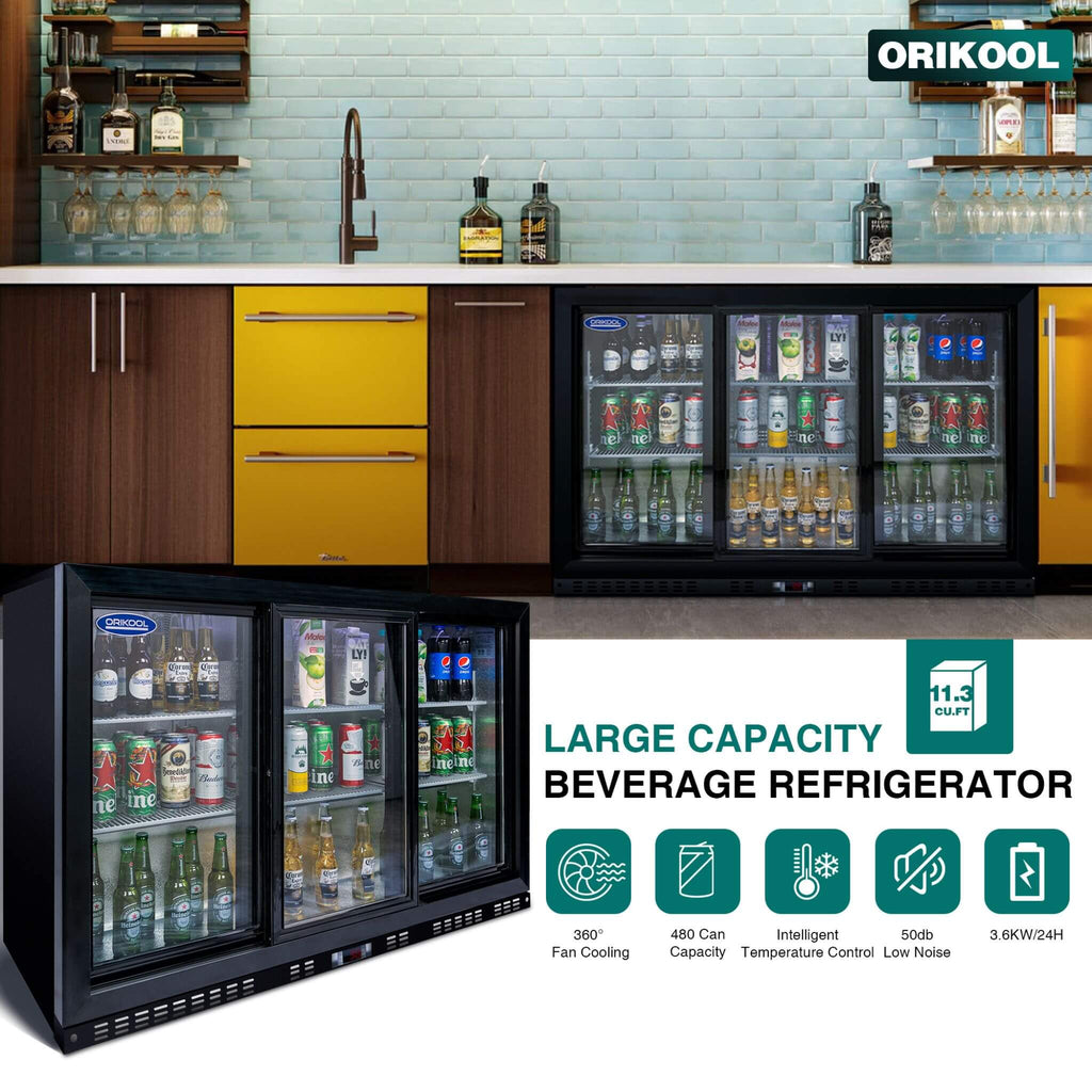 Orikool 53-Inch Energy Efficient Commercial Back Bar Drink Cooler With LED Lighting And 3 Glass Doors (SAK12097) - Saksby Wholesale - Actual Setup