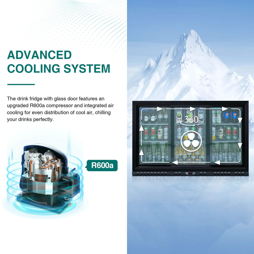 Orikool 53-Inch Energy Efficient Commercial Back Bar Drink Cooler With LED Lighting And 3 Glass Doors (SAK12097) - Saksby Wholesale - Cooling System