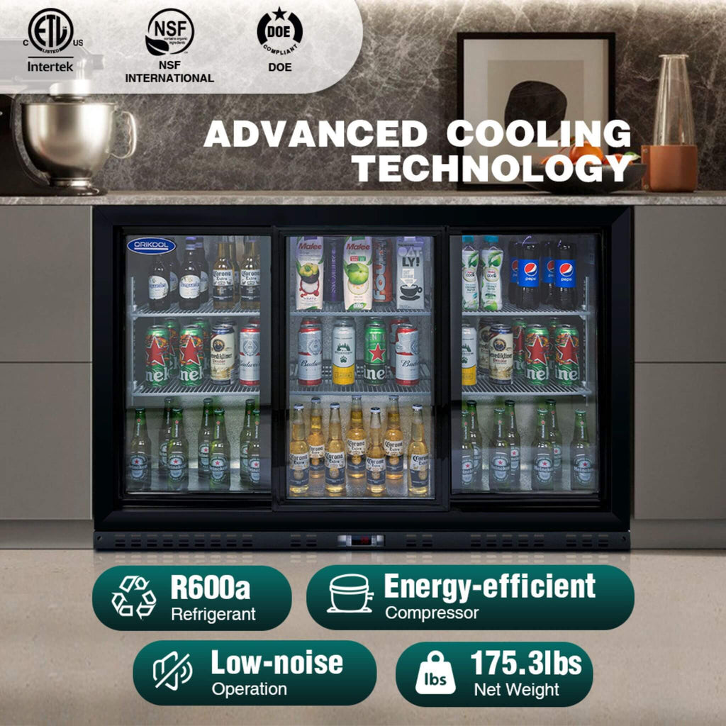 Orikool 53-Inch Energy Efficient Commercial Back Bar Drink Cooler With LED Lighting And 3 Glass Doors (SAK12097) - Saksby Wholesale - Cooling Technology