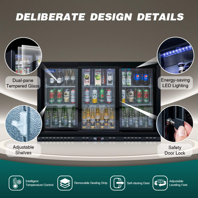 Orikool 53-Inch Energy Efficient Commercial Back Bar Drink Cooler With LED Lighting And 3 Glass Doors (SAK12097) - Saksby Wholesale - Design Details