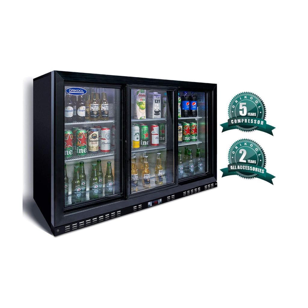 Orikool 53-Inch Energy Efficient Commercial Back Bar Drink Cooler With LED Lighting And 3 Glass Doors (SAK12097) - Saksby Wholesale - Guaranteed Warranty