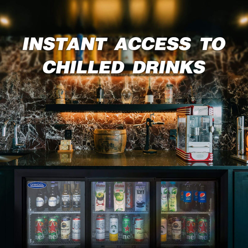 Orikool 53-Inch Energy Efficient Commercial Back Bar Drink Cooler With LED Lighting And 3 Glass Doors (SAK12097) - Saksby Wholesale - Lifestyle Image