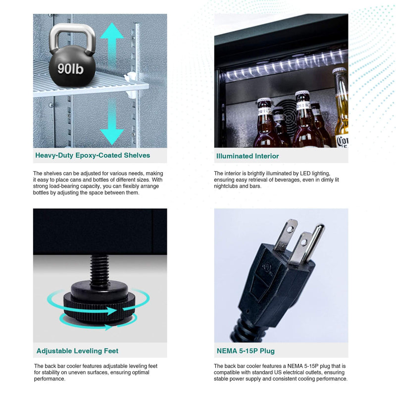 Orikool 53-Inch Energy Efficient Commercial Back Bar Drink Cooler With LED Lighting And 3 Glass Doors (SAK12097) - Saksby Wholesale - Product Features