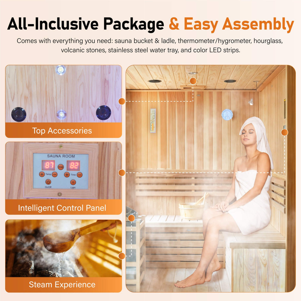 Outdoor 4-Person Traditional Cedar Steam Sauna With Sauna Heater (SAK71390) - Saksby Wholesale - All-In Package & Easy Assembly