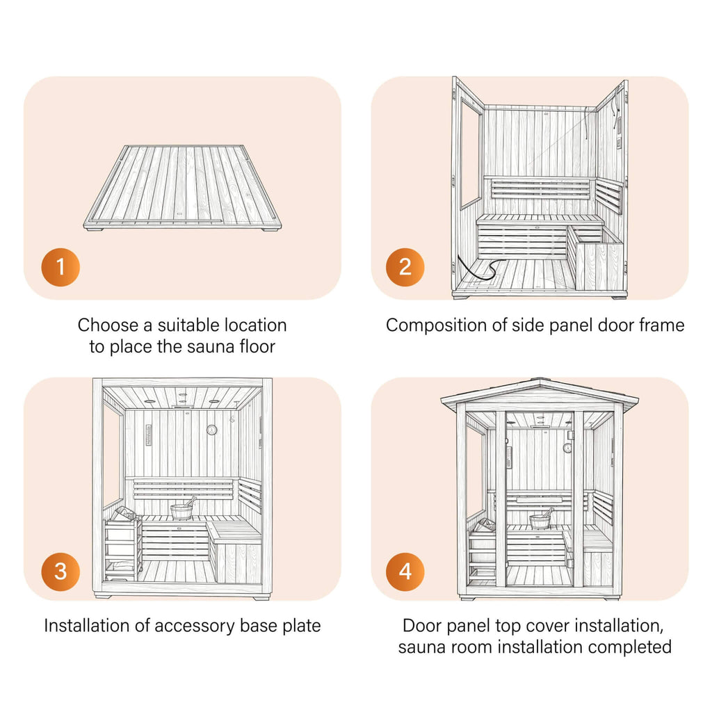Outdoor 4-Person Traditional Cedar Steam Sauna With Sauna Heater (SAK71390) - Saksby Wholesale - Construction View