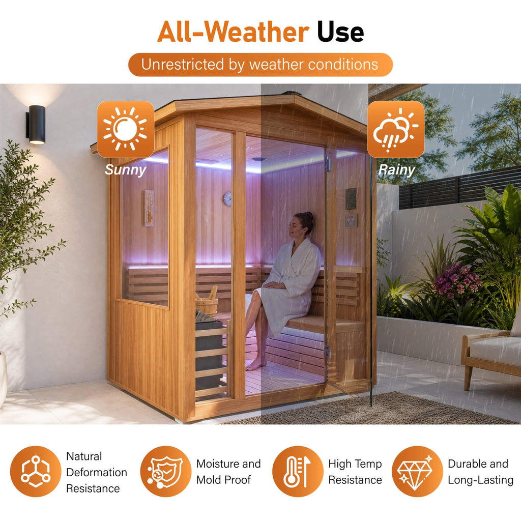 Outdoor 4-Person Traditional Cedar Steam Sauna With Sauna Heater (SAK71390) - Saksby Wholesale - Features