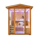 Outdoor 4-Person Traditional Cedar Steam Sauna With Sauna Heater (SAK71390) - Saksby Wholesale - Front View With Person inside