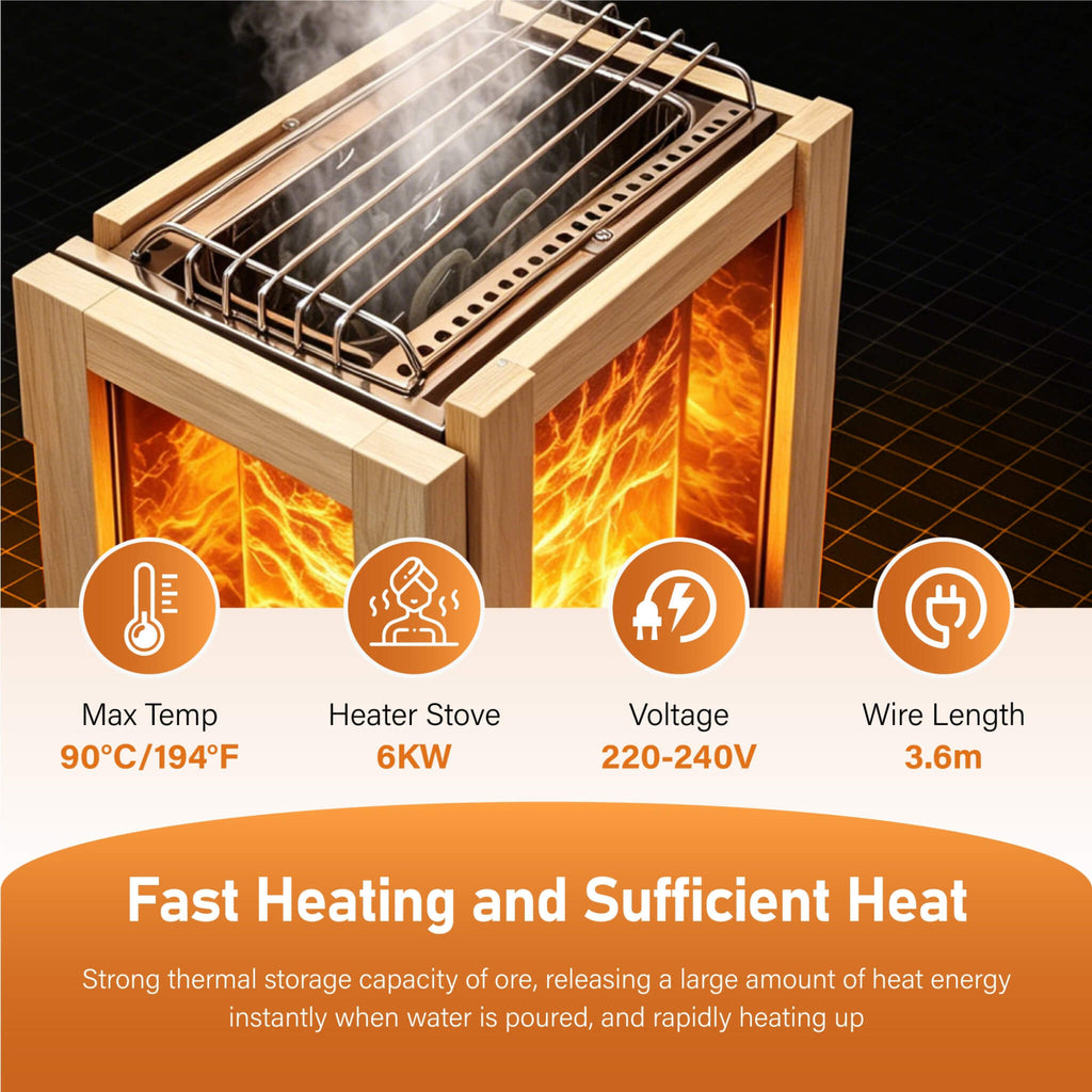 Outdoor 4-Person Traditional Cedar Steam Sauna With Sauna Heater (SAK71390) - Saksby Wholesale - Heating Features