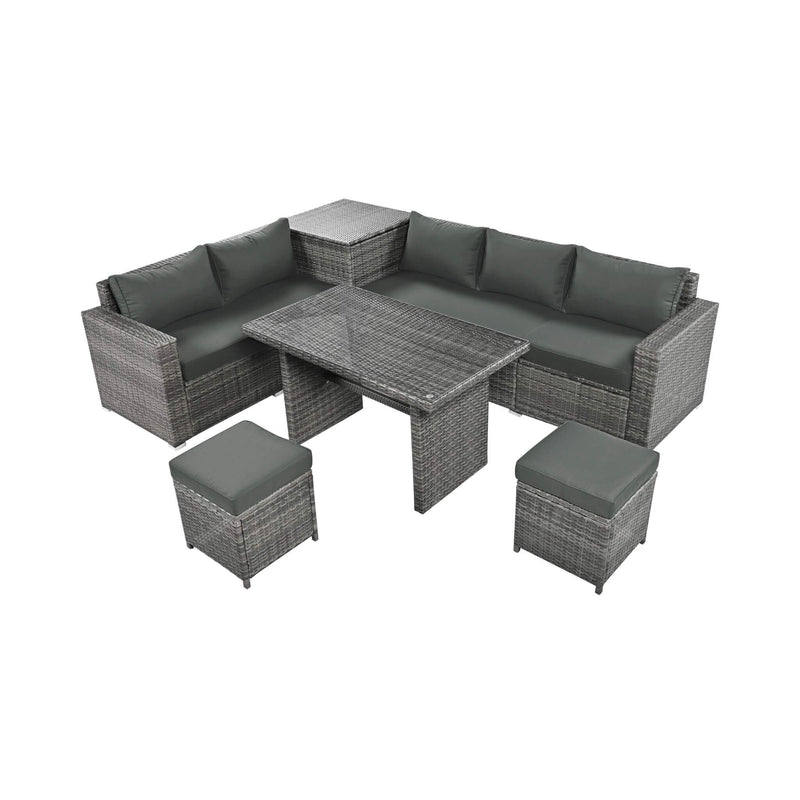 Outdoor 6-Piece All-Weather PE Rattan Sofa Set With Adjustable Seat, Storage Box, Removable Covers, And Tempered Glass Table Top (SAK37221) - Saksby Wholesale - Actual Setup