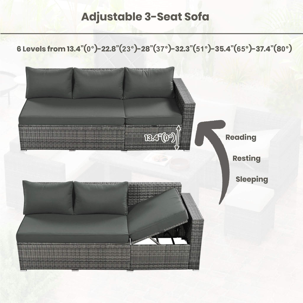 Outdoor 6-Piece All-Weather PE Rattan Sofa Set With Adjustable Seat, Storage Box, Removable Covers, And Tempered Glass Table Top (SAK37221) - Saksby Wholesale - Adjustable Seat