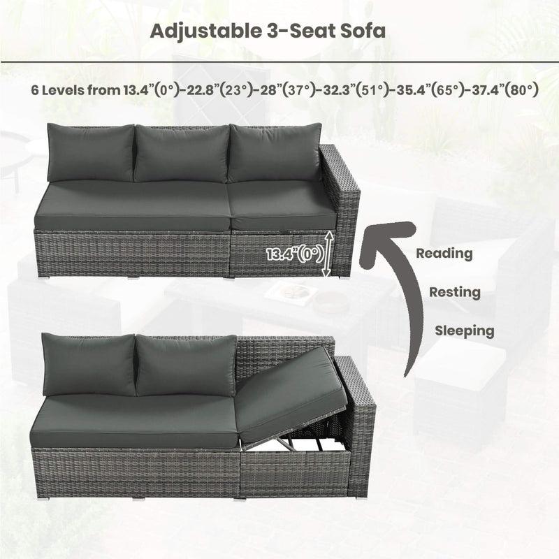 Outdoor 6-Piece All-Weather PE Rattan Sofa Set With Adjustable Seat, Storage Box, Removable Covers, And Tempered Glass Table Top (SAK37221) - Saksby Wholesale - Adjustable Seat