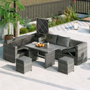 Outdoor 6-Piece All-Weather PE Rattan Sofa Set With Adjustable Seat, Storage Box, Removable Covers, And Tempered Glass Table Top (SAK37221) - Saksby Wholesale - Lifestyle