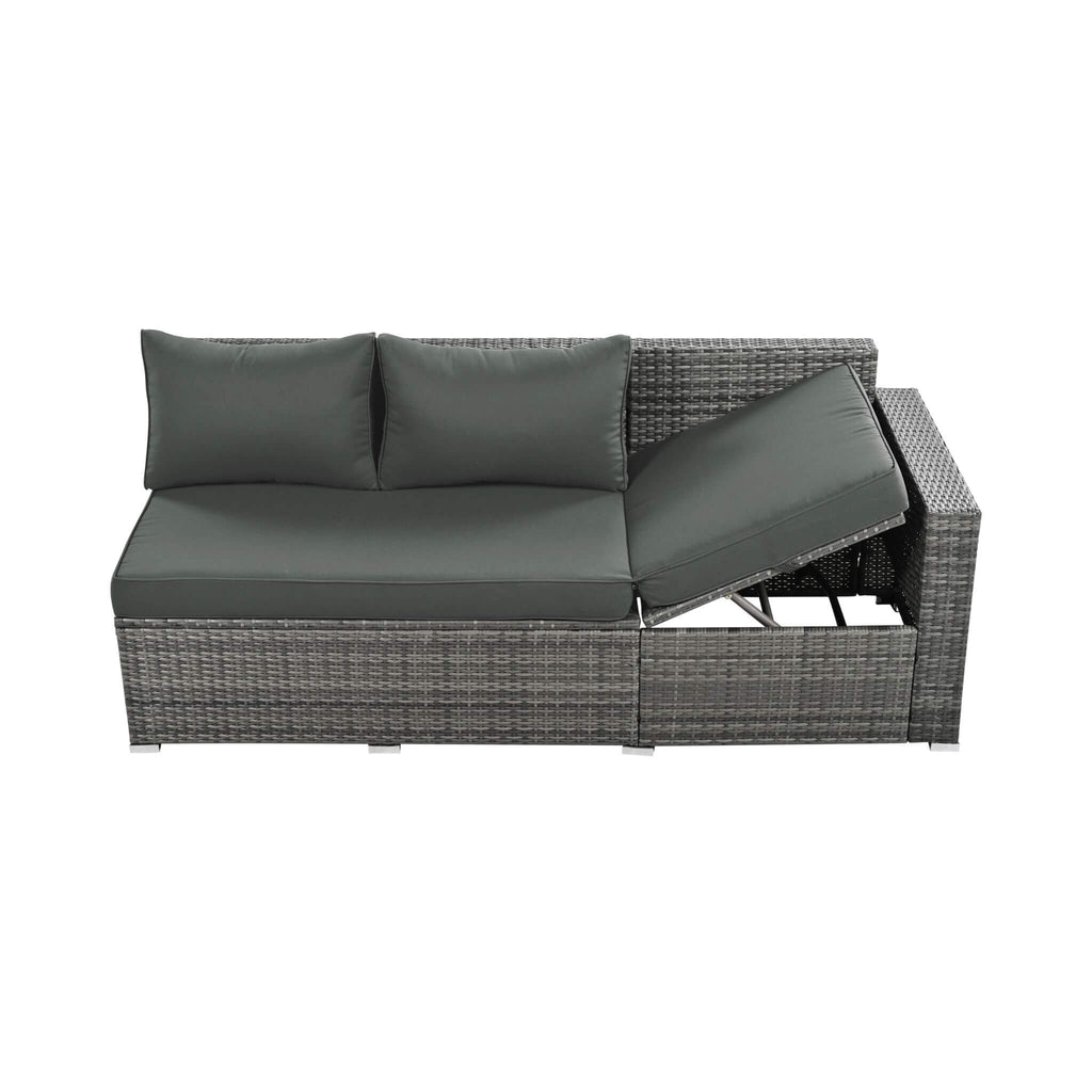 Outdoor 6-Piece All-Weather PE Rattan Sofa Set With Adjustable Seat, Storage Box, Removable Covers, And Tempered Glass Table Top (SAK37221) - Saksby Wholesale - 
Lifted Seat Details