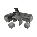 Outdoor 6-Piece All-Weather PE Rattan Sofa Set With Adjustable Seat, Storage Box, Removable Covers, And Tempered Glass Table Top (SAK37221) - Saksby Wholesale - Side View Split Setup