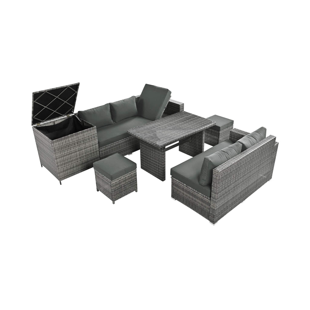 Outdoor 6-Piece All-Weather PE Rattan Sofa Set With Adjustable Seat, Storage Box, Removable Covers, And Tempered Glass Table Top (SAK37221) - Saksby Wholesale - Split Setup