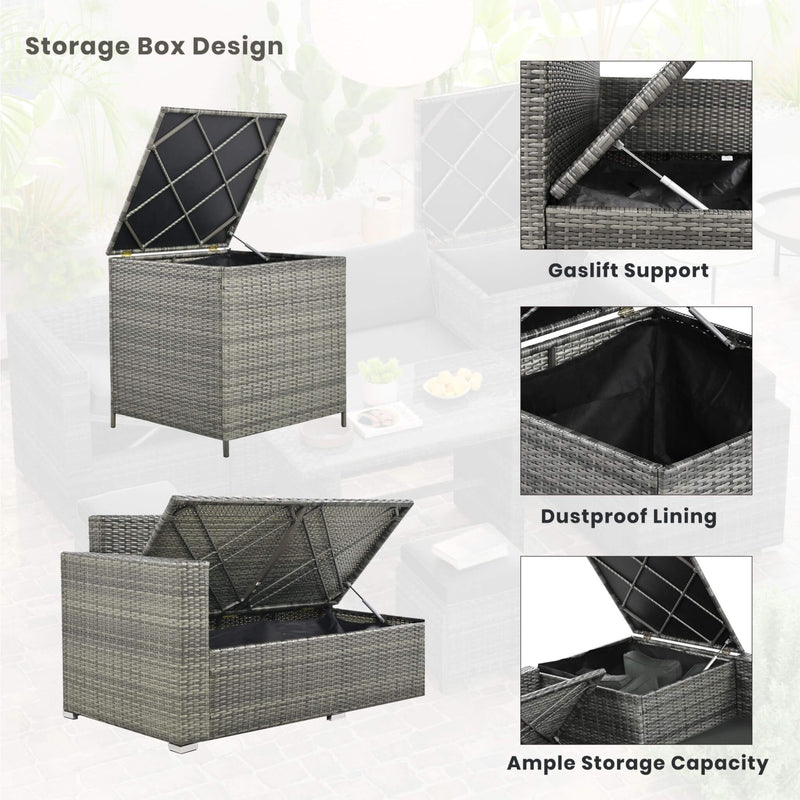 Outdoor 6-Piece All-Weather PE Rattan Sofa Set With Adjustable Seat, Storage Box, Removable Covers, And Tempered Glass Table Top (SAK37221) - Saksby Wholesale - Storage Box Design