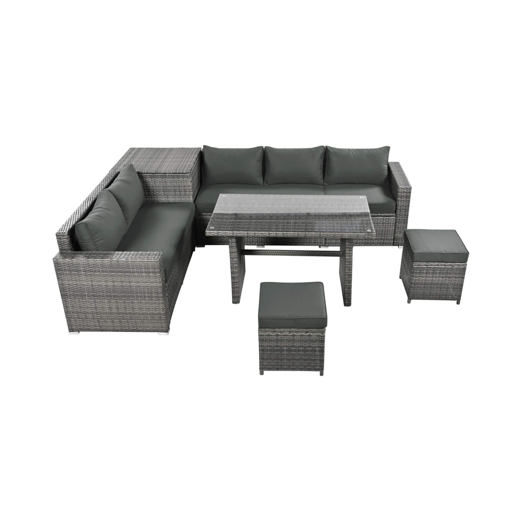 Outdoor 6-Piece All-Weather PE Rattan Sofa Set With Adjustable Seat, Storage Box, Removable Covers, And Tempered Glass Table Top (SAK37221) - Saksby Wholesale - Top Front View