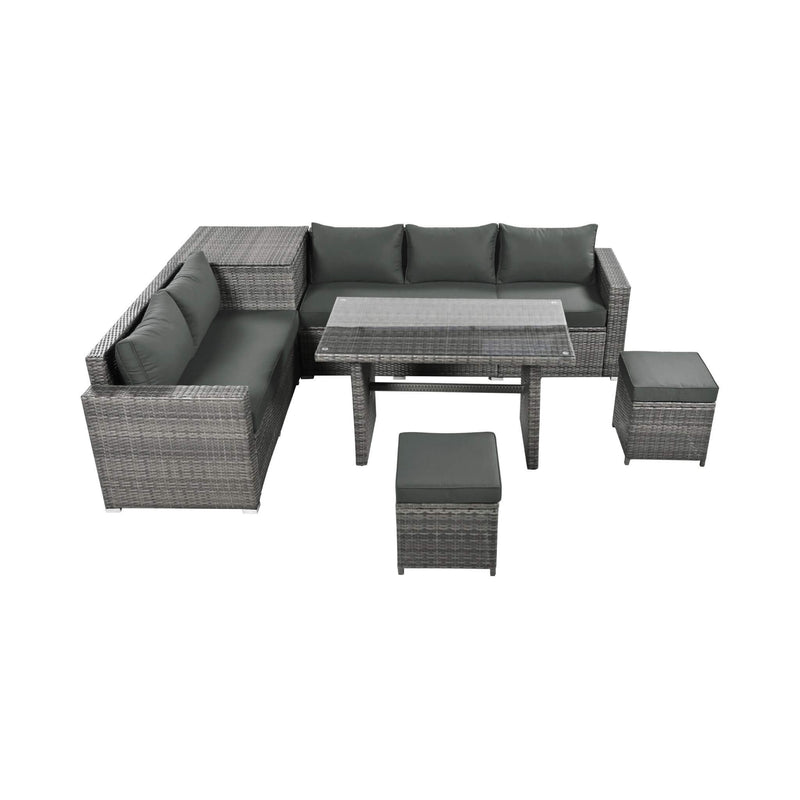 Outdoor 6-Piece All-Weather PE Rattan Sofa Set With Adjustable Seat, Storage Box, Removable Covers, And Tempered Glass Table Top (SAK37221) - Saksby Wholesale - Top Front View