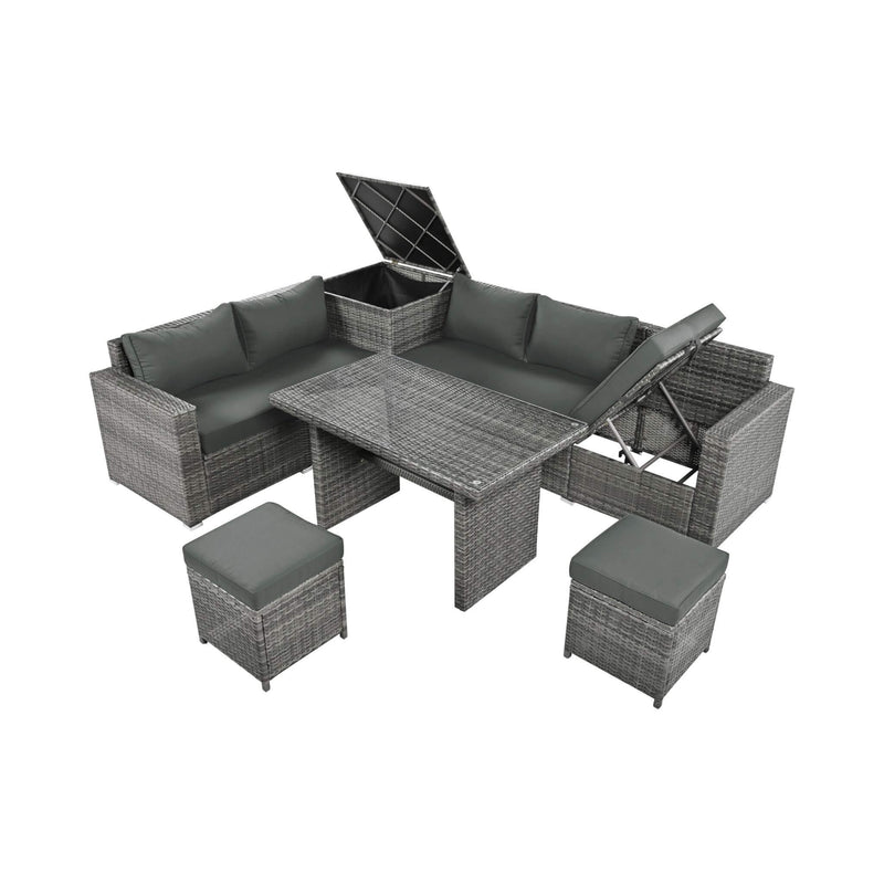 Outdoor 6-Piece All-Weather PE Rattan Sofa Set With Adjustable Seat, Storage Box, Removable Covers, And Tempered Glass Table Top (SAK37221) - Saksby Wholesale - White Background