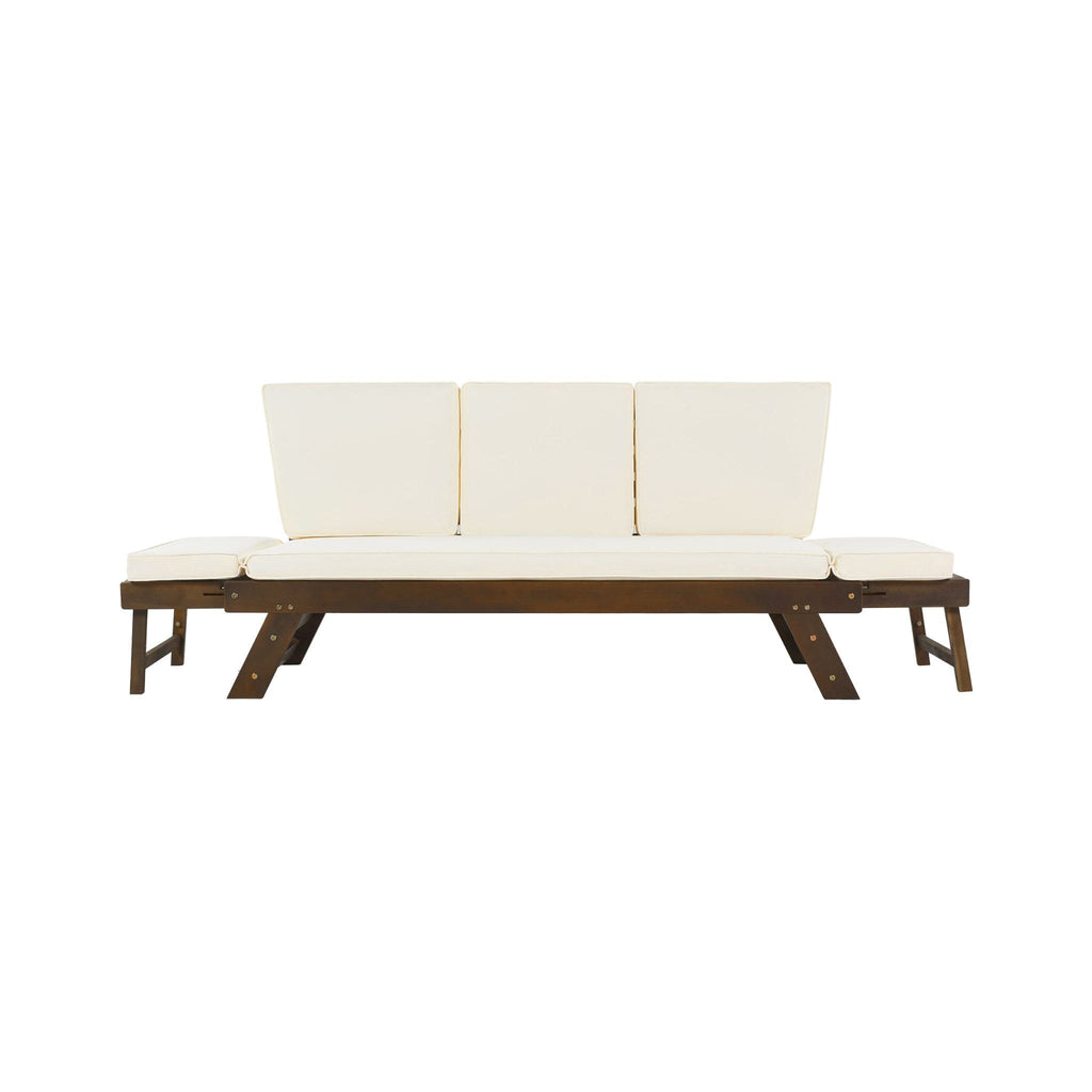 Outdoor Adjustable Wooden Patio Daybed Sofa With Cushions (SAK41345) - Saksby Wholesale - Expanded Sides Front View