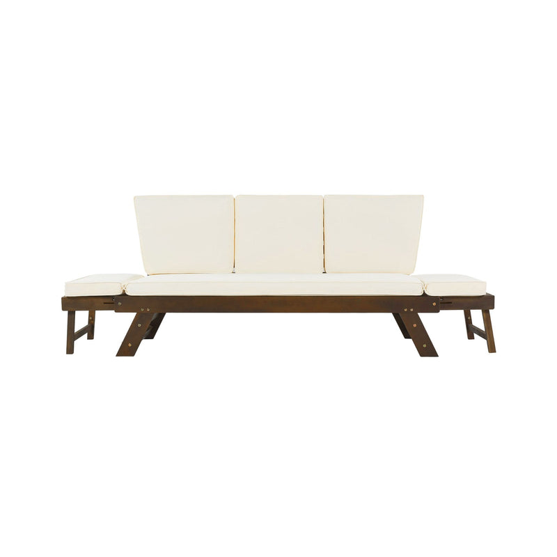 Outdoor Adjustable Wooden Patio Daybed Sofa With Cushions (SAK41345) - Saksby Wholesale - Expanded Sides Front View