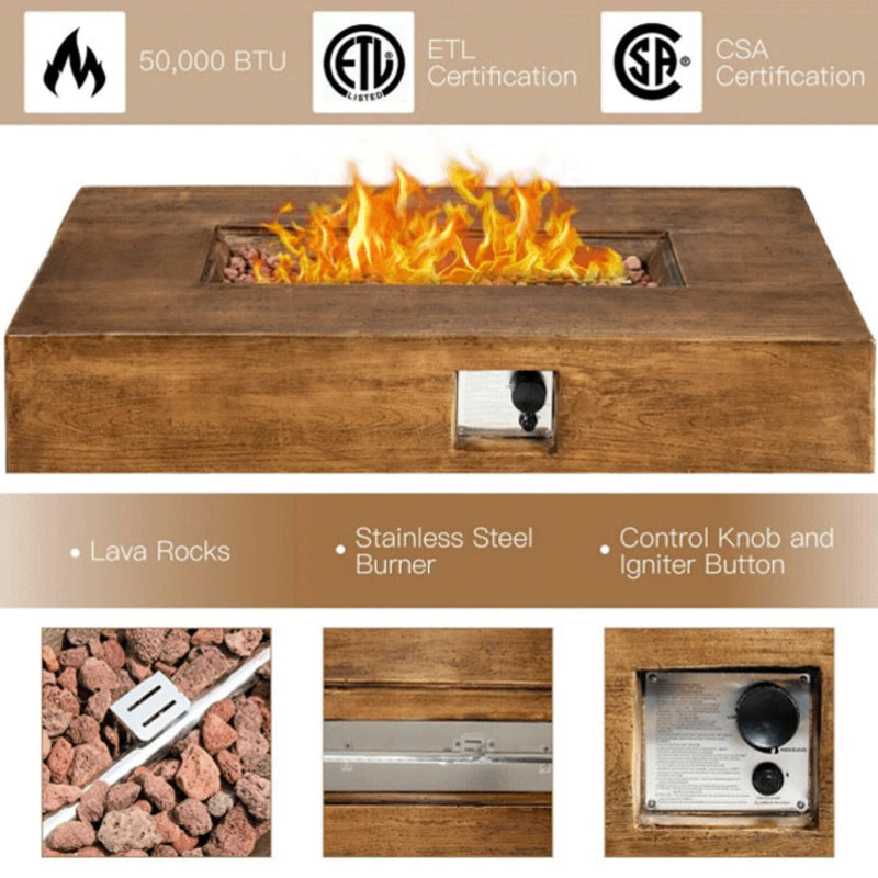 Outdoor Propane Gas Fire Pit Table W/ Lava Rocks & Cover, 50K BTU (SAK94436) - Saksby Wholesale - Certification View