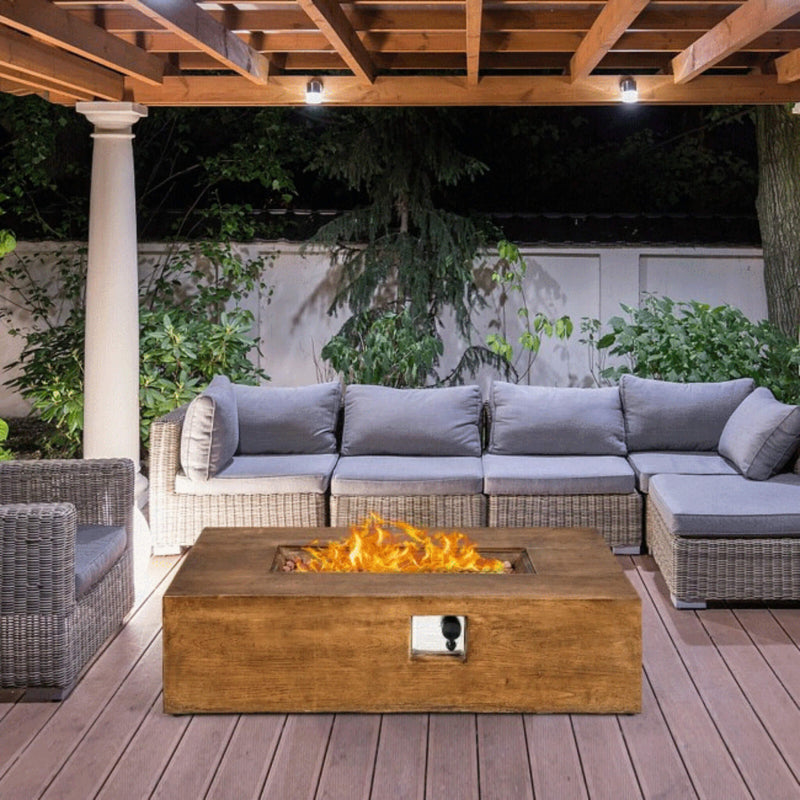 Outdoor Propane Gas Fire Pit Table W/ Lava Rocks & Cover, 50K BTU (SAK94436) - Saksby Wholesale - Patio View