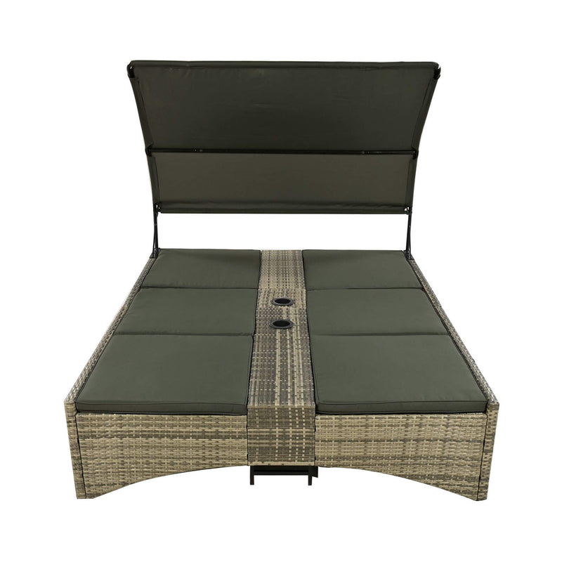 Outdoor Rattan Patio Daybed With Adjustable Backrest, Canopy Roof, Storage Box And Cup Holders (SAK54220) - Saksby Wholesale - High Canopy Roof