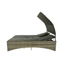 Outdoor Rattan Patio Daybed With Adjustable Backrest, Canopy Roof, Storage Box And Cup Holders (SAK54220) - Saksby Wholesale - Side View Lifted Backrest