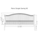 Paris Style Heavy-Duty Galvanized Steel Single Swing Driveway Gate (SAK78643) - Saksby Wholesale - 16FT Dimensions
