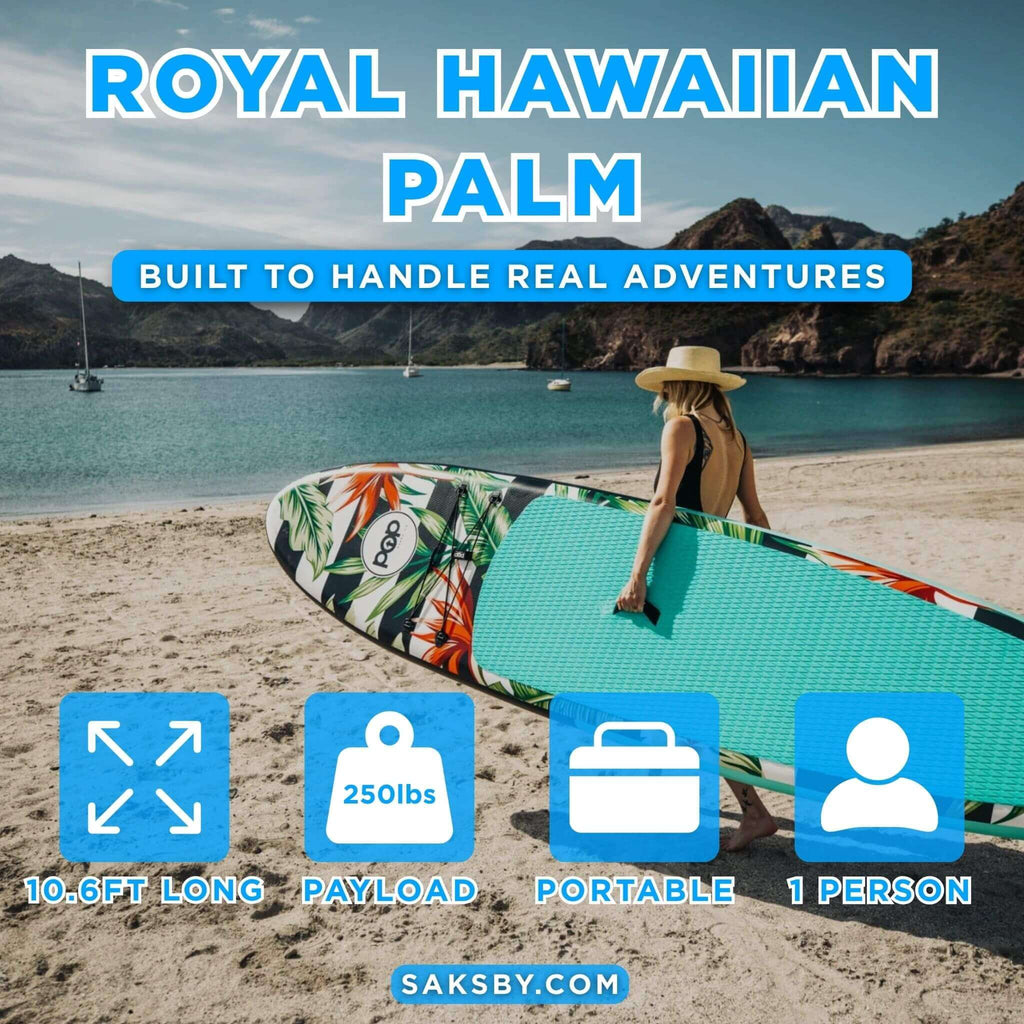 Pop Board Co. Inflatable Board 10'6 Royal Hawaiian Mint/Black (SAK48622) - Saksby Wholesale - Features