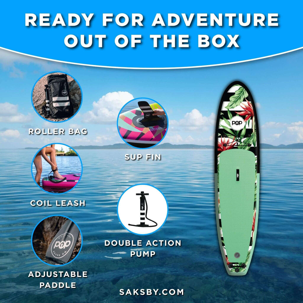 Pop Board Co. Inflatable Board 10'6 Royal Hawaiian Mint/Black (SAK48622) - Saksby Wholesale - Inclusions