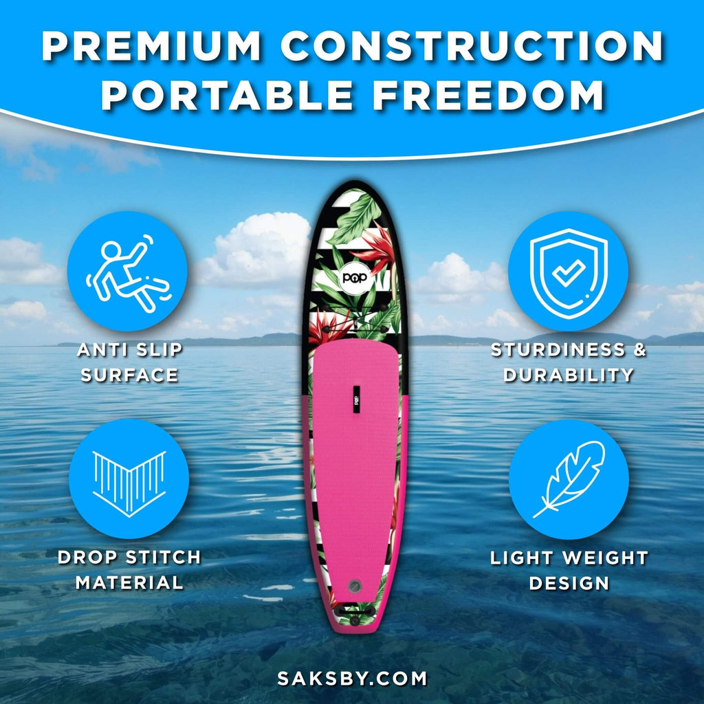 Pop Board Co. Inflatable Board 10'6 Royal Hawaiian Pink/Black (SAK36410) - Saksby Wholesale - Features