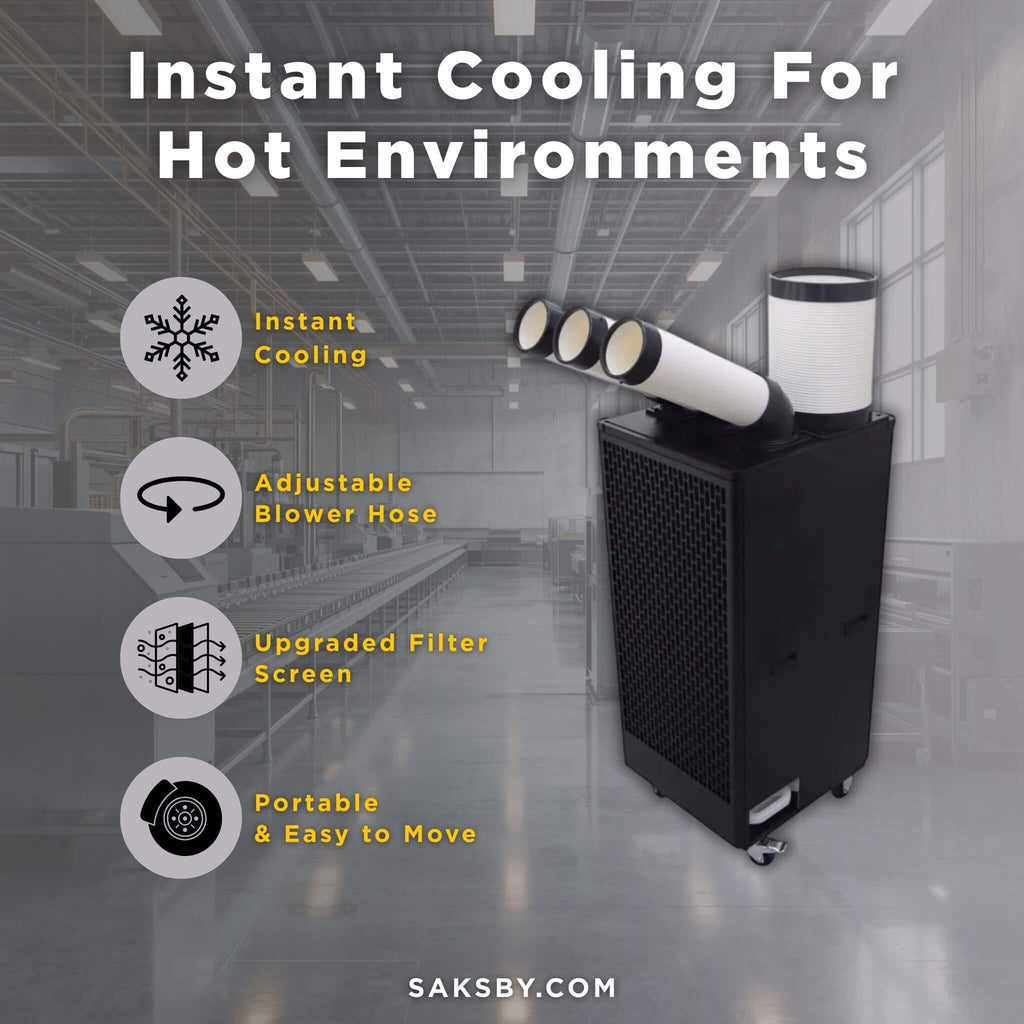 Portable 220V 2.5KW Outdoor 22K BTU Industrial Spot Cooling Air Conditioner (SAK42058) - Saksby Wholesale - Features View