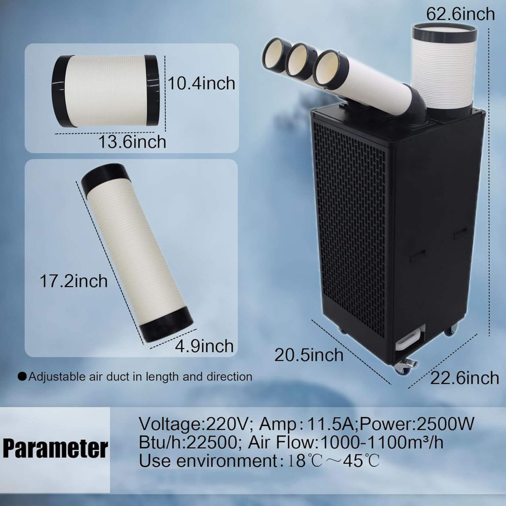 Portable 220V 2.5KW Outdoor 22K BTU Industrial Spot Cooling Air Conditioner (SAK42058) - Saksby Wholesale - Parameters