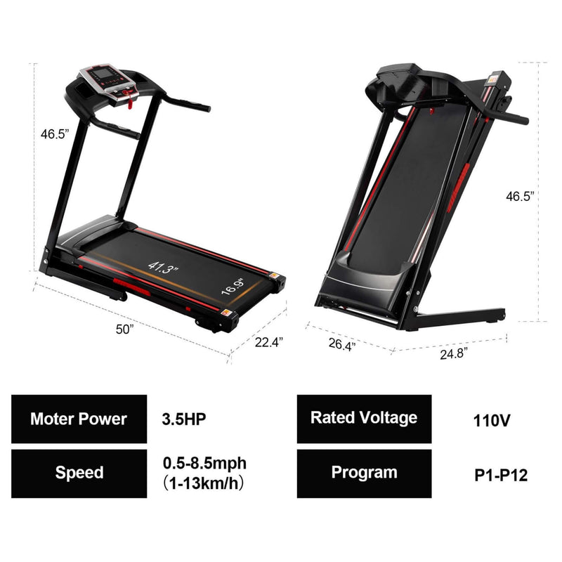 Portable 3.5HP Space Saving Folding Treadmill With Incline And 12 Preset Programs (SAK29735) - Saksby Wholesale - Dimension View
