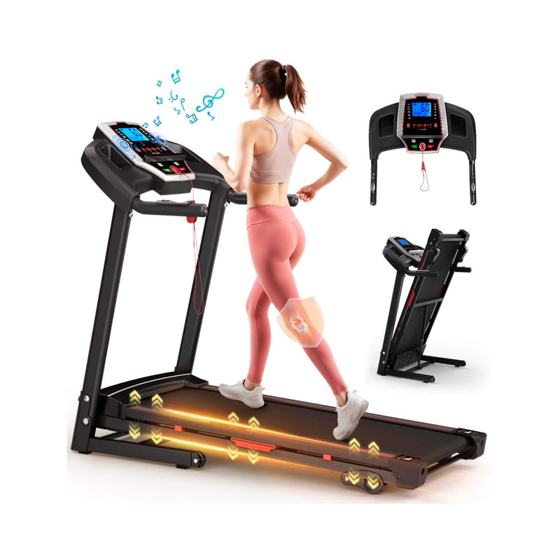 Portable 3.5HP Space Saving Folding Treadmill With Incline And 12 Preset Programs (SAK29735) - Saksby Wholesale - With Music View
