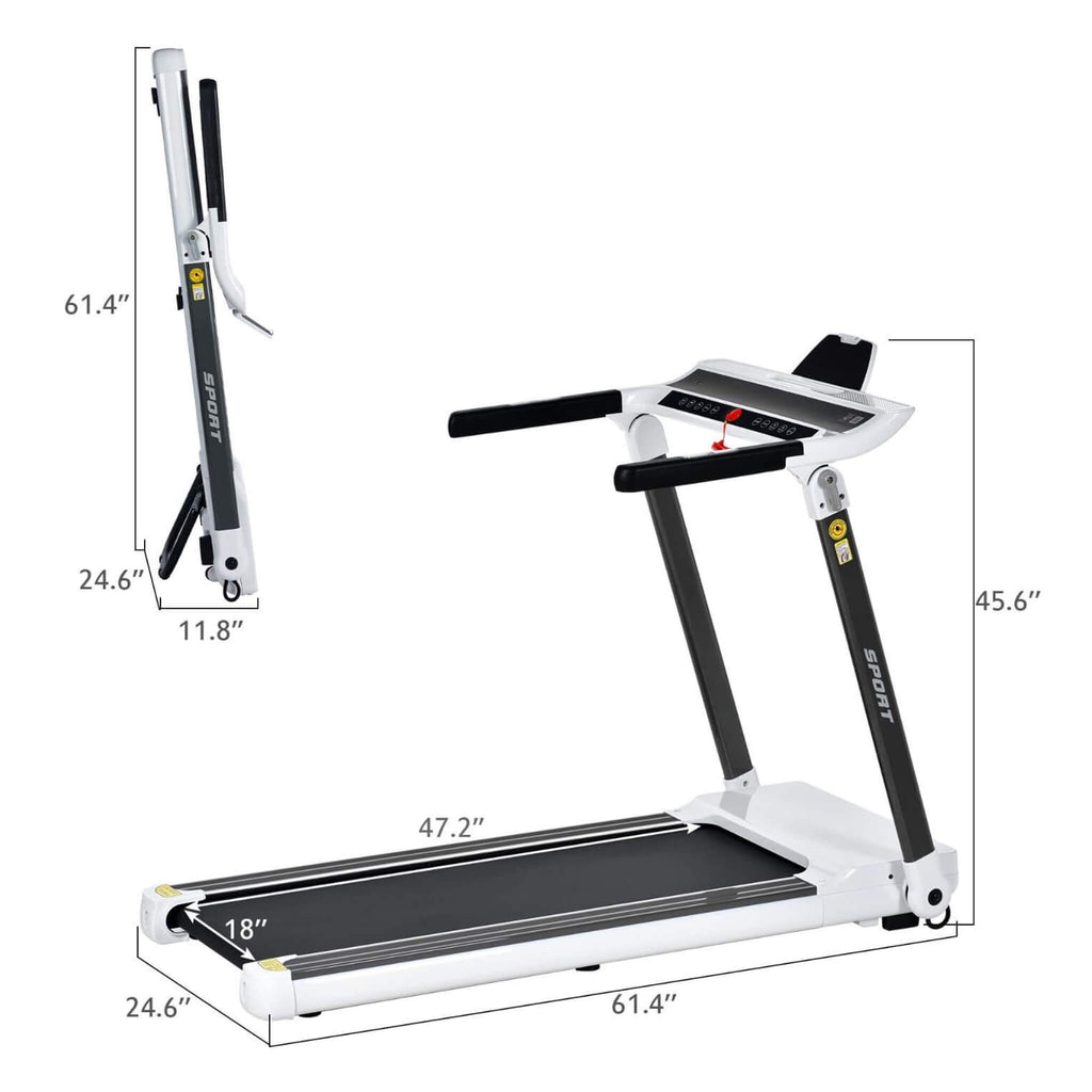 Portable Compact Home Cardio Fitness Treadmill With 3.5HP Electric Motor Bluetooth Speaker (SAK32416) - Saksby Wholesale - Unit Dimensions View