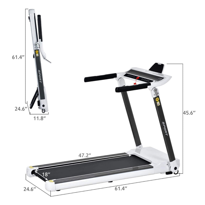 Portable Compact Home Cardio Fitness Treadmill With 3.5HP Electric Motor Bluetooth Speaker (SAK32416) - Saksby Wholesale - Unit Dimensions View