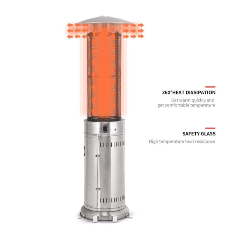 Portable Cylindrical Freestanding Outdoor Round Glass Tube Propane Patio Heater, 41K BTU (SAK93913) - Saksby Wholesale - Features View