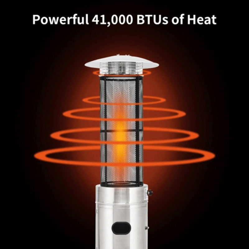 Portable Cylindrical Freestanding Outdoor Round Glass Tube Propane Patio Heater, 41K BTU (SAK93913)