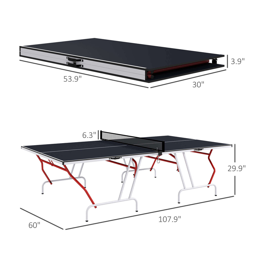 Portable Foldable Full Size Ping Pong Table Tennis Table With Net And Accessories (SAK64929) SAKSBY - Dimensions