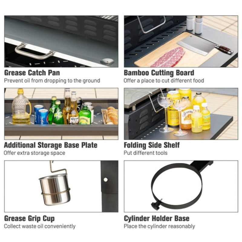 Portable Outdoor 4 Burner Propane Flat Top Gas Grill W/ Wheels, 60K BTU (SAK66104) - Saksby Wholesale - Accessories View